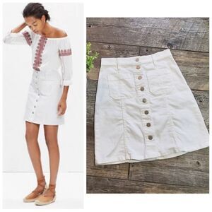 Madewell White Denim Button-Front Skirt, Size 24